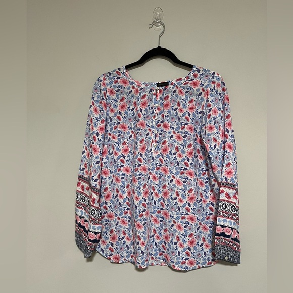 Talbots Floral Peasant Sleeve Popover Top Size Medium - Picture 1 of 7